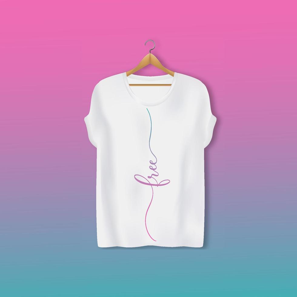 maquette de t-shirt blanc féminin avec inscription calligraphique gratuite en lignes. vecteur