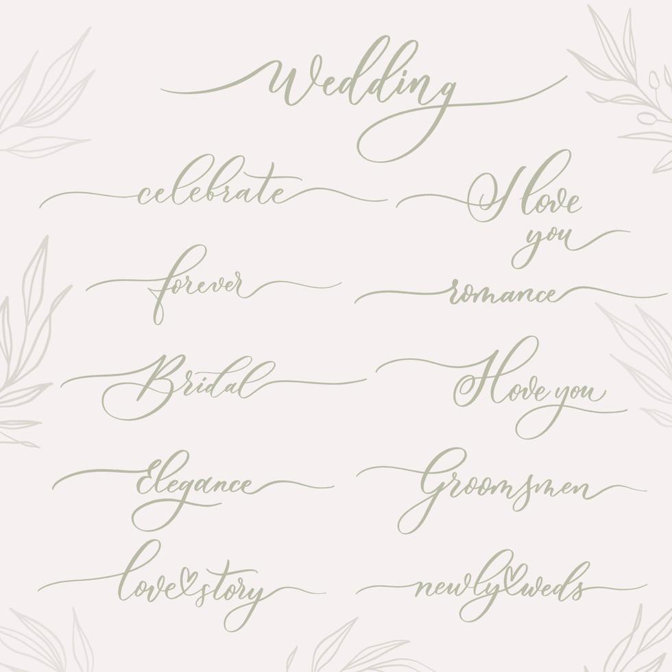 inscriptions calligraphiques de mariage - célébrez, pour toujours, la romance, les garçons d'honneur, l'élégance, l'histoire d'amour, je vous aime. vecteur