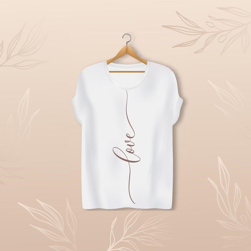 maquette réaliste de t-shirt pour femme avec amour d'inscription de calligraphie. vecteur