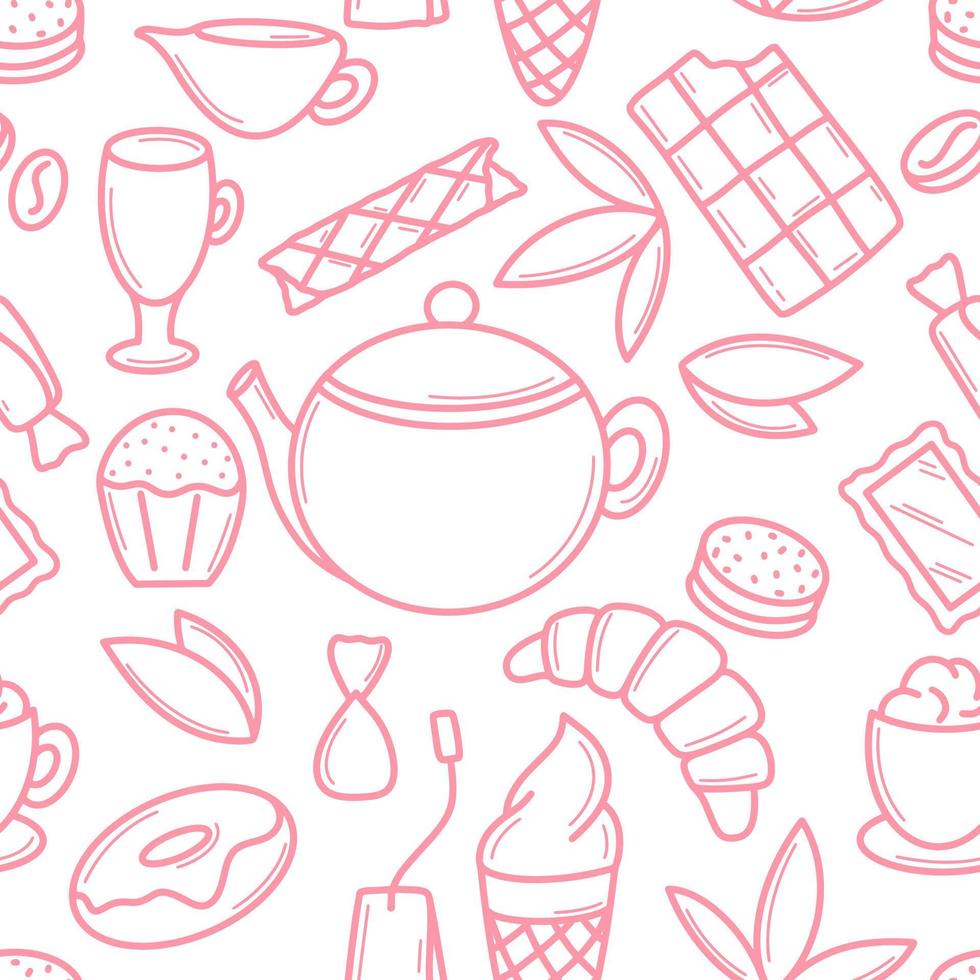 tea party avec des bonbons style doodle modèle sans couture vecteur