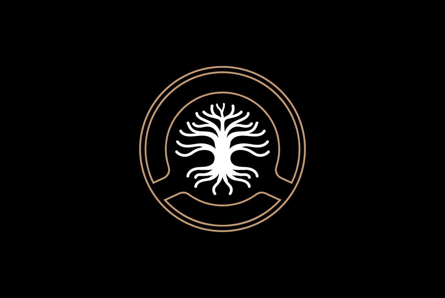 cercle chêne banian érable arbre généalogique de la vie timbre sceau emblème logo design vecteur