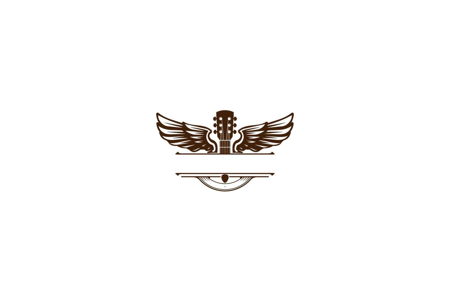 vecteur de conception de logo de musique d'aile d'aile de guitare rétro vintage
