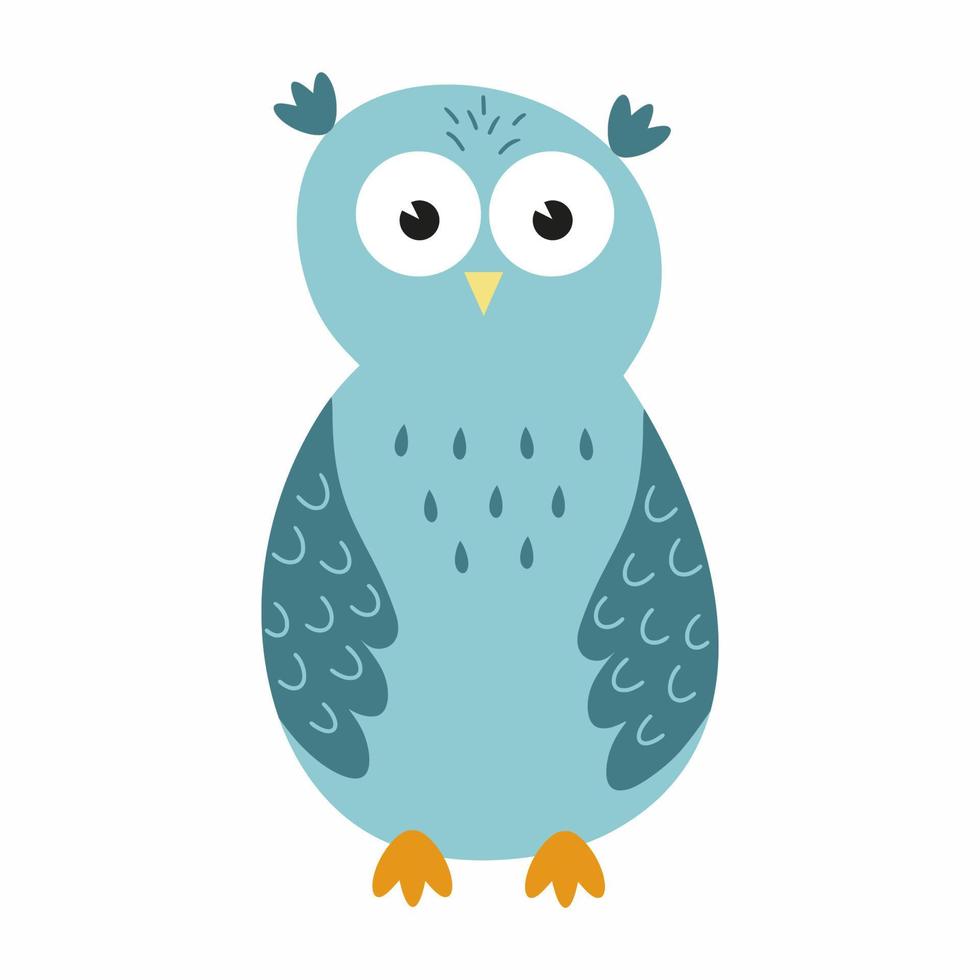 hibou mignon dans le style de la couleur bleue doodle. chouette pour une affiche pour enfants. vecteur