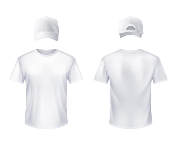T-shirt blanc casquette de baseball homme réaliste vecteur