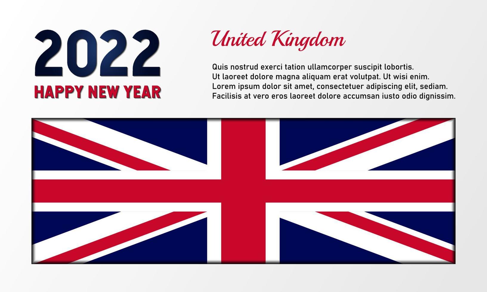 bonne année 2022 avec fond de texte du drapeau britannique. espace de copie. drapeau du royaume-uni. conception de vecteur d'illustration premium et luxe