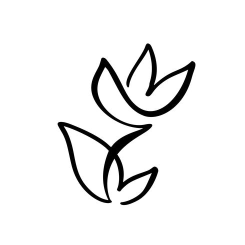 Logo de fleur de tulipe. Main ligne continue de dessiner le concept de vecteur calligraphique. Élément de design floral printemps scandinave dans un style minimal. noir et blanc