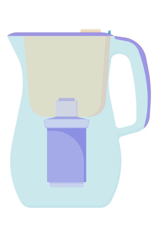 cruche en plastique pour la filtration de l'eau avec un filtre à charbon, avec un compartiment pour l'eau du robinet vecteur