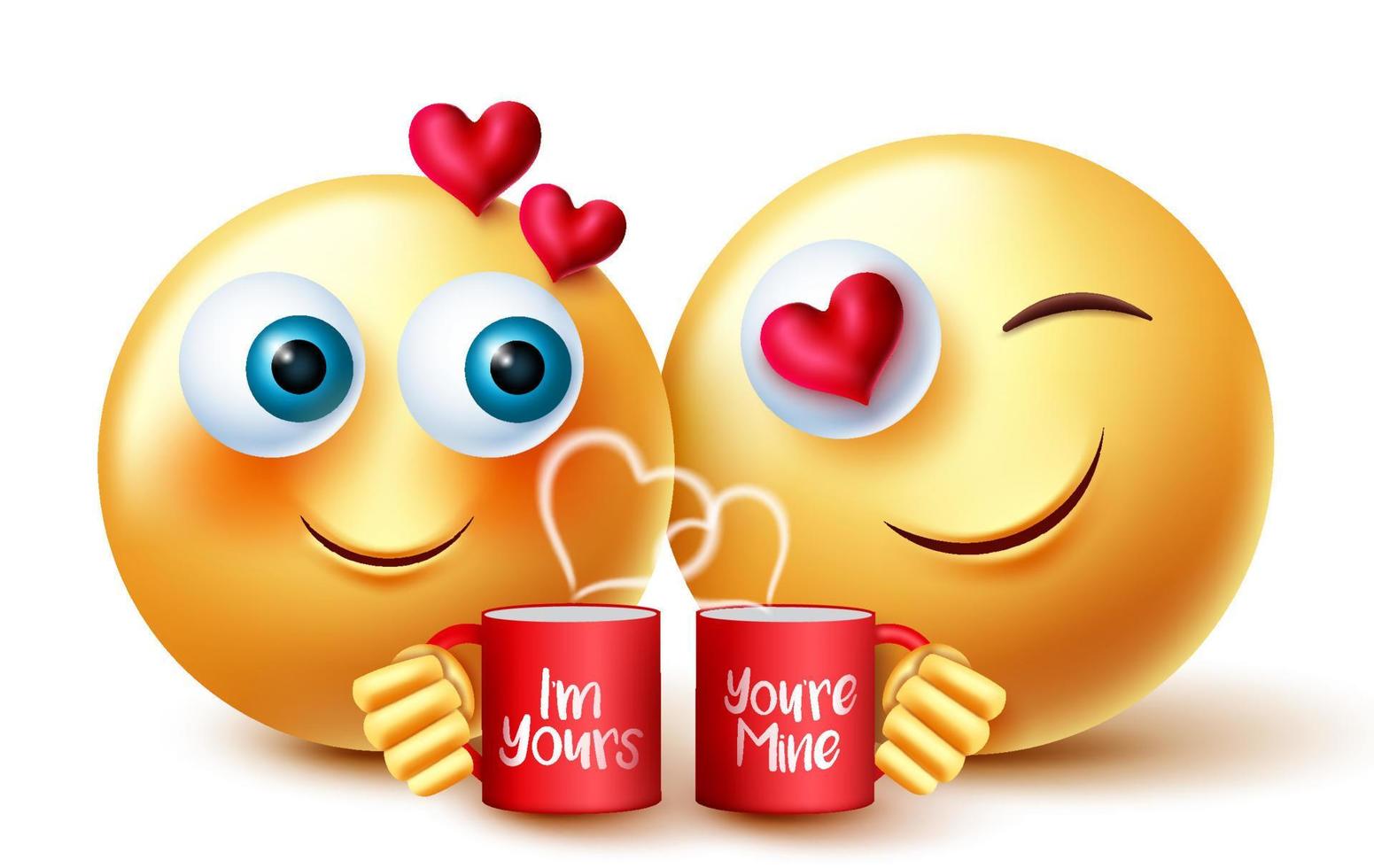 conception de vecteur d'amant d'emojis valentines. emoji inlove caractère tenant une tasse de café avec une expression de sentiments romantiques pour l'amour des émoticônes du concept de la Saint-Valentin. illustration vectorielle.
