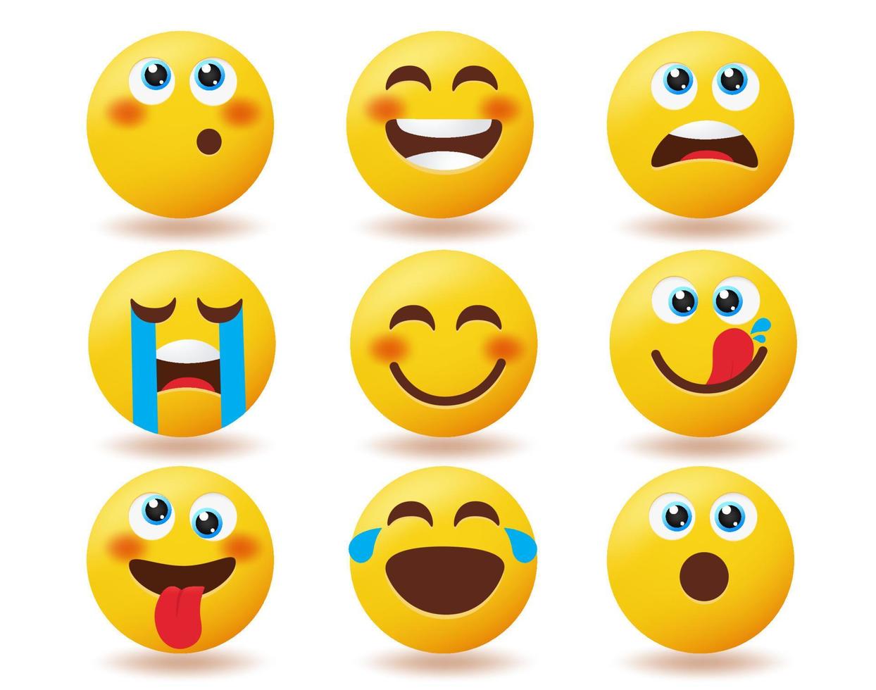 ensemble de vecteurs d'émoticônes emoji. caractère émoticônes heureux, pensant et pleurant isolé sur fond blanc pour la conception de la collection de personnages emoji visage jaune. illustration vectorielle. vecteur