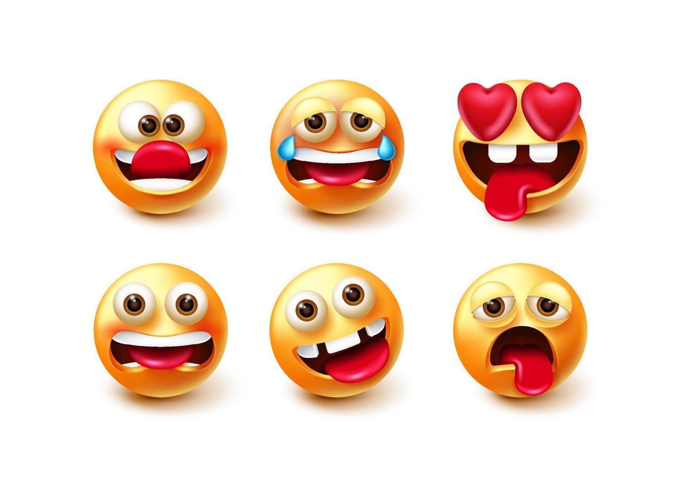jeu de vecteurs de caractères emoji. émoticônes personnages 3d dans des expressions faciales drôles, folles, pleurantes et amoureuses isolées sur fond blanc pour la conception de la collection d'emojis. illustration vectorielle vecteur