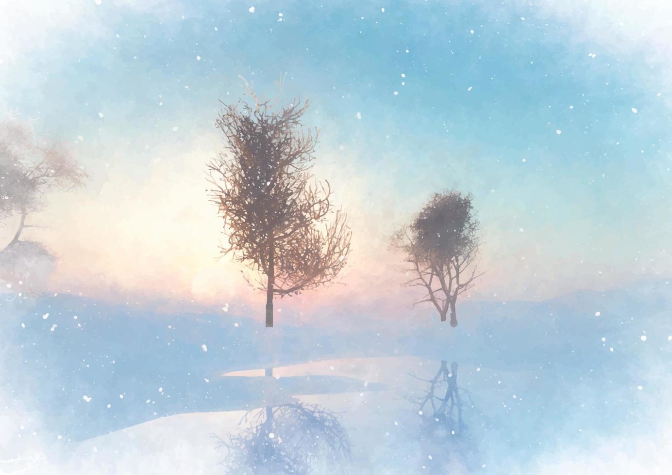 paysage de solstice d'hiver peint à la main de couleur pastel vecteur