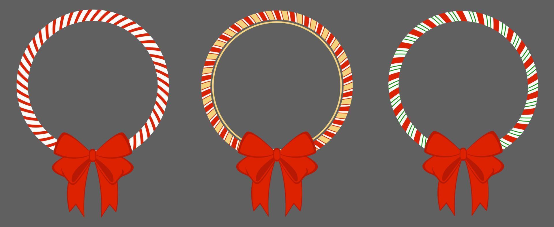 canne en bonbon à cadre circulaire. bordure de Noël arc rouge. illustration vectorielle isolée, style plat. vecteur