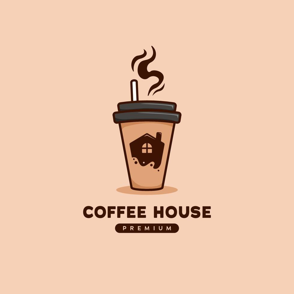 logo de la maison du café avec l'icône de la maison à l'intérieur du café pour aller illustration de la tasse de papier en style cartoon vecteur