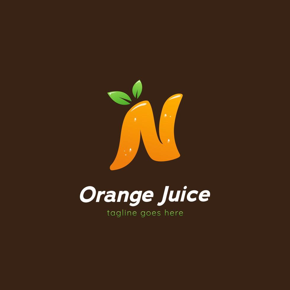 lettre n, jus d'orange, boisson, logo, icône, modèle vecteur