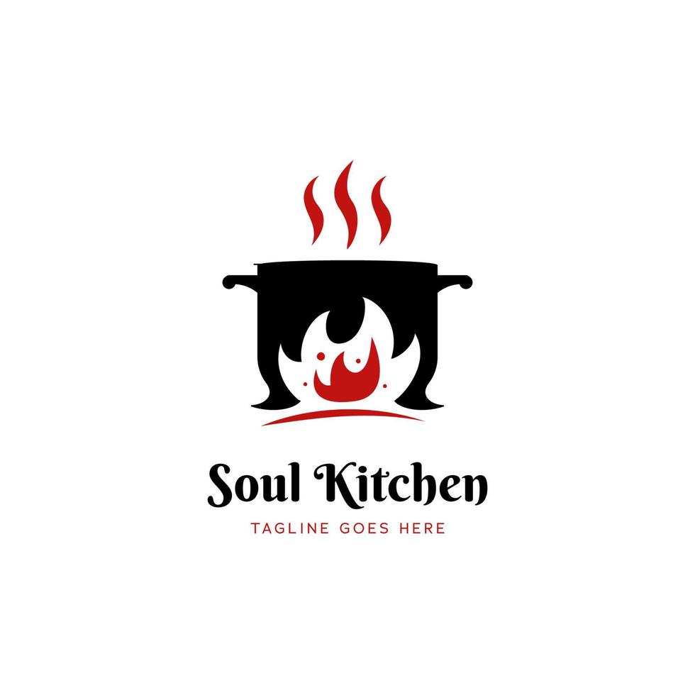 icône du logo du restaurant de la cuisine de l'âme avec une grande flamme de feu rouge vecteur