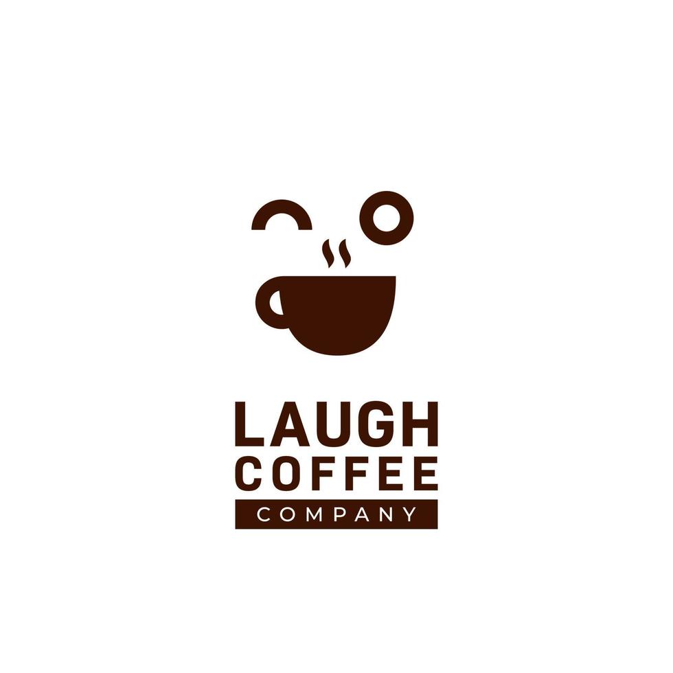 Happy fun rire café logo, café café logo avec grand rire sourire visage expression icône illustration concept vecteur