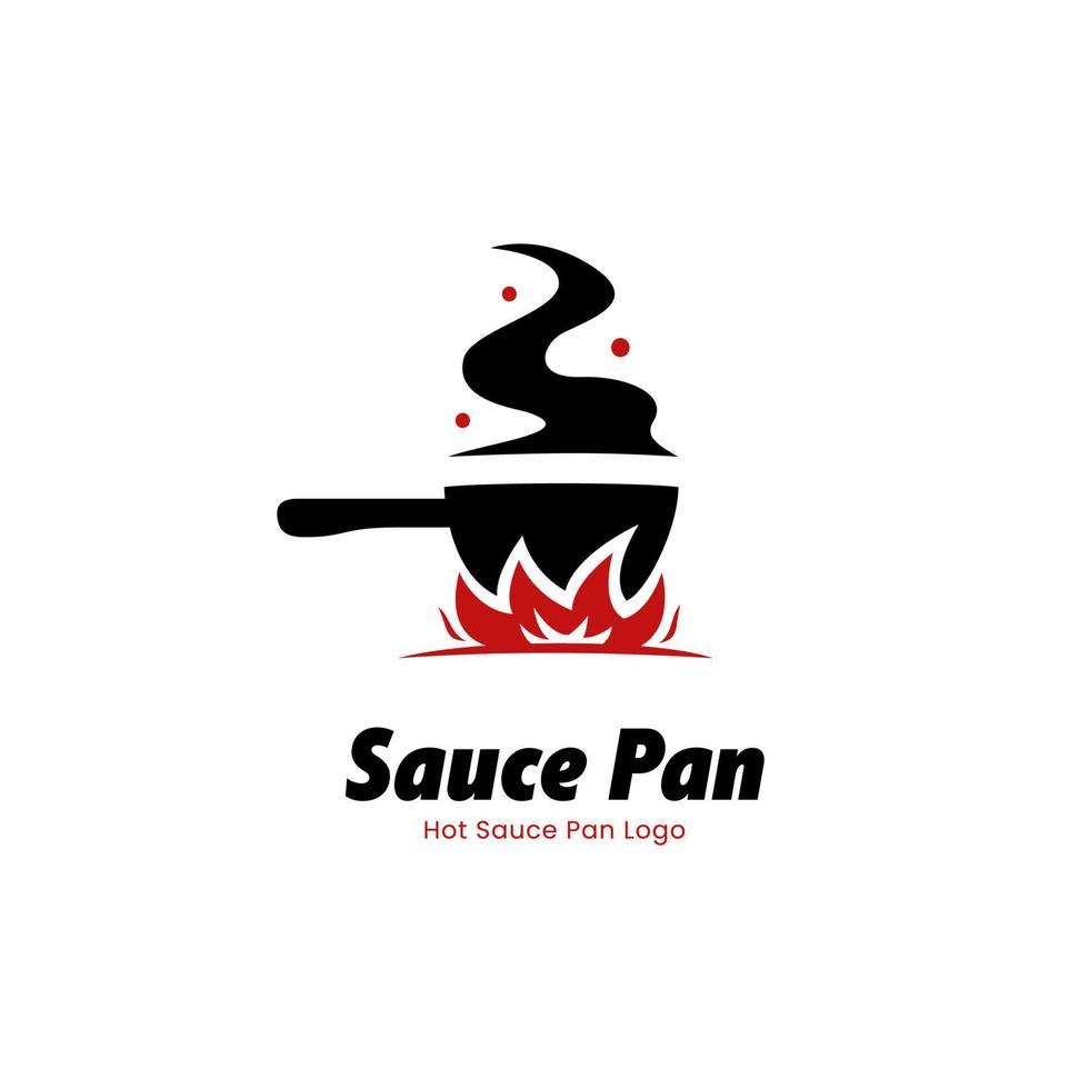 modèle d'icône de logo de casserole de sauce chaude avec une grande flamme de feu vecteur