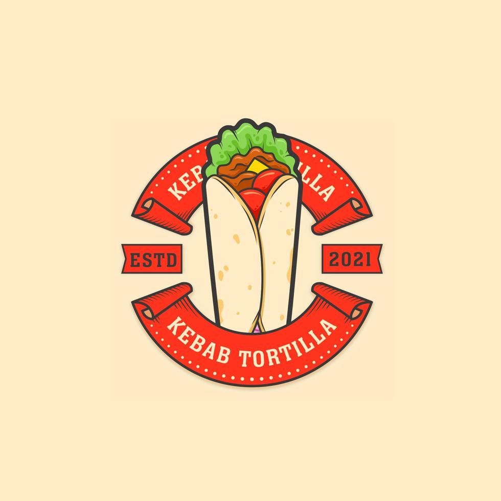 kebab tortilla logo modèle insigne de style cirque vecteur