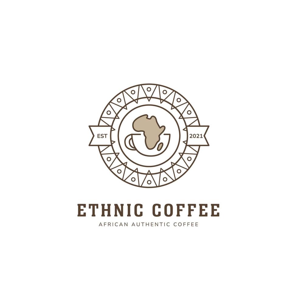 logo de café africain ethnique dans le style d'icône d'insigne rond avec décoration de motif ethnique de tribu vecteur