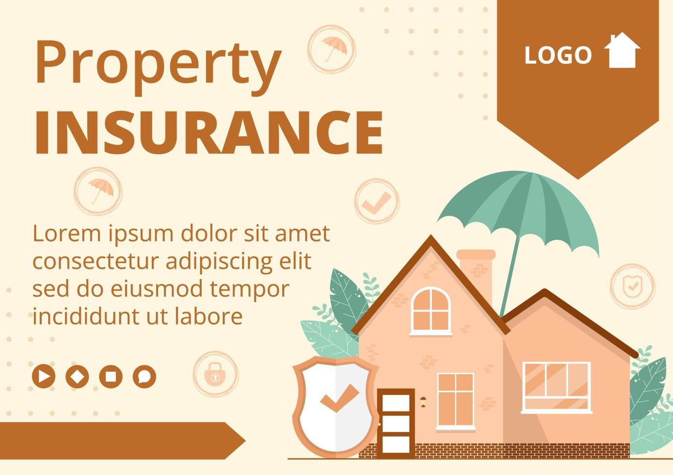 modèle de brochure d'assurance des biens illustration de conception plate modifiable de fond carré adapté aux médias sociaux, aux cartes de voeux et aux annonces Internet sur le Web vecteur