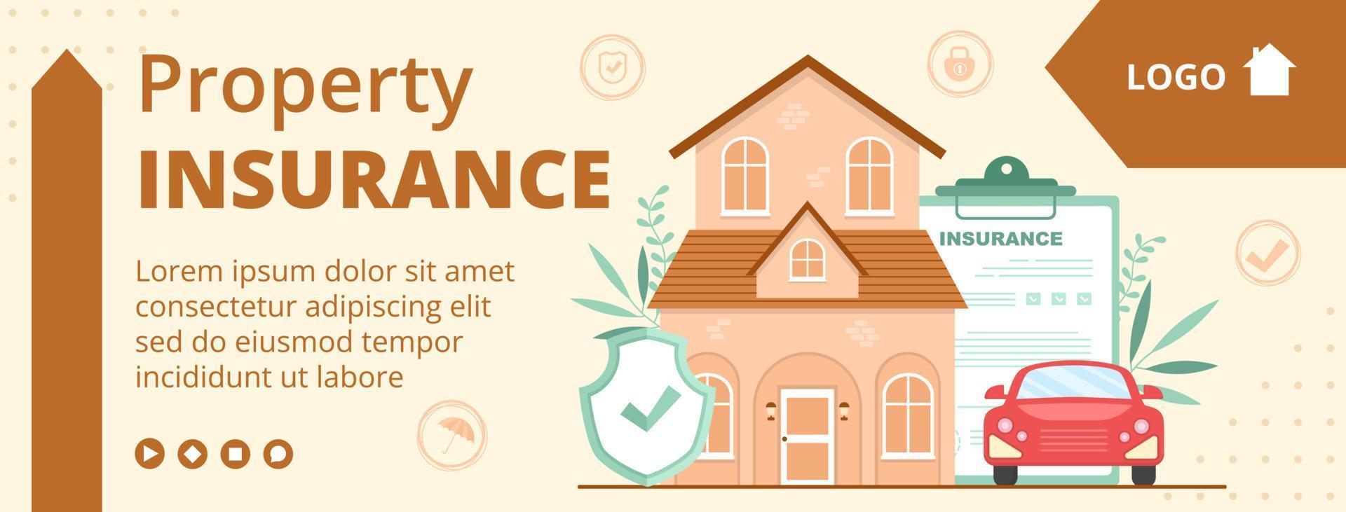 modèle de couverture d'assurance de biens illustration de conception plate modifiable de fond carré adapté aux médias sociaux, aux cartes de voeux et aux annonces Internet sur le Web vecteur