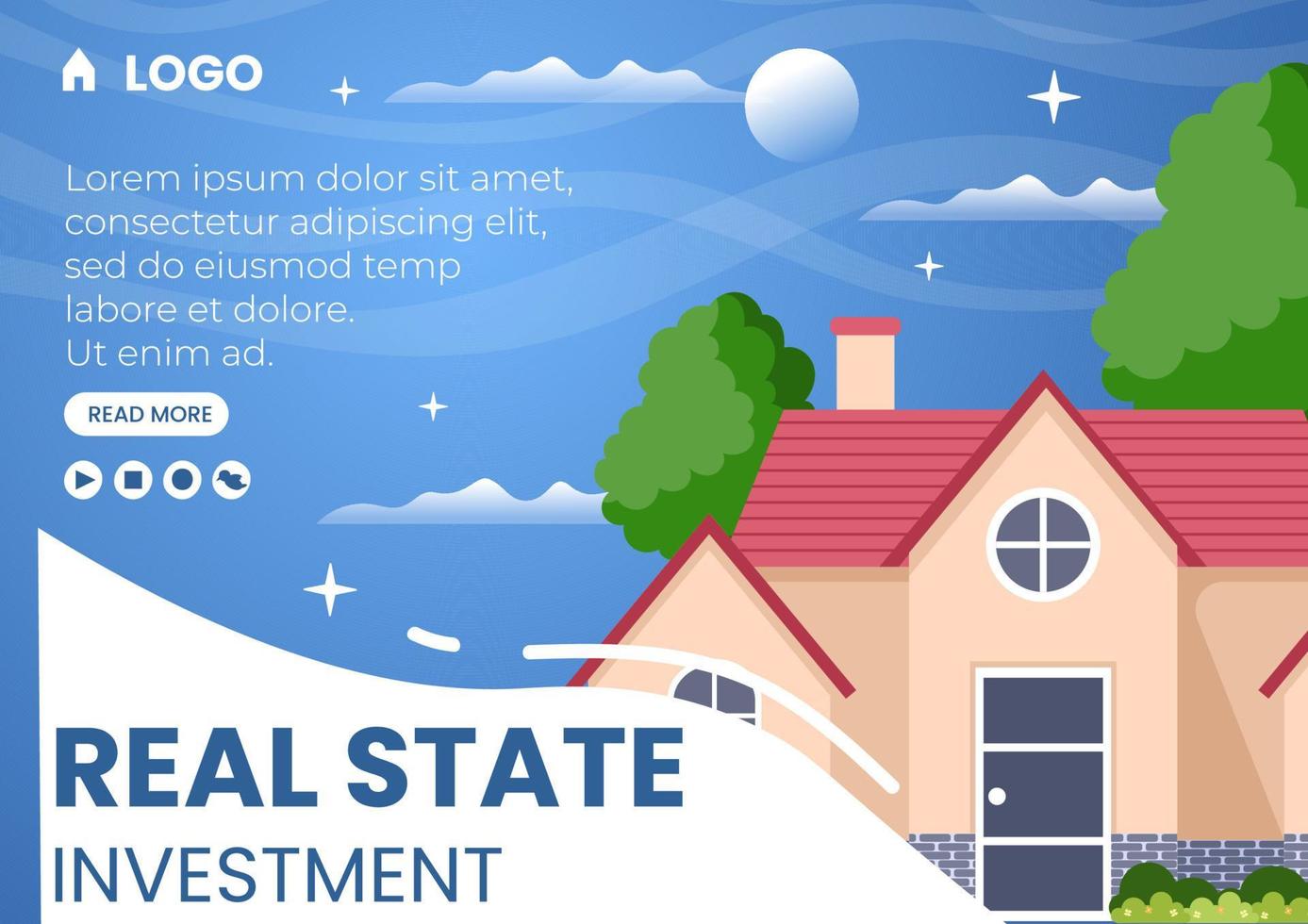 modèle de brochure d'investissement immobilier illustration de conception plate modifiable de fond carré adapté aux médias sociaux, aux cartes de voeux et aux annonces Internet sur le Web vecteur