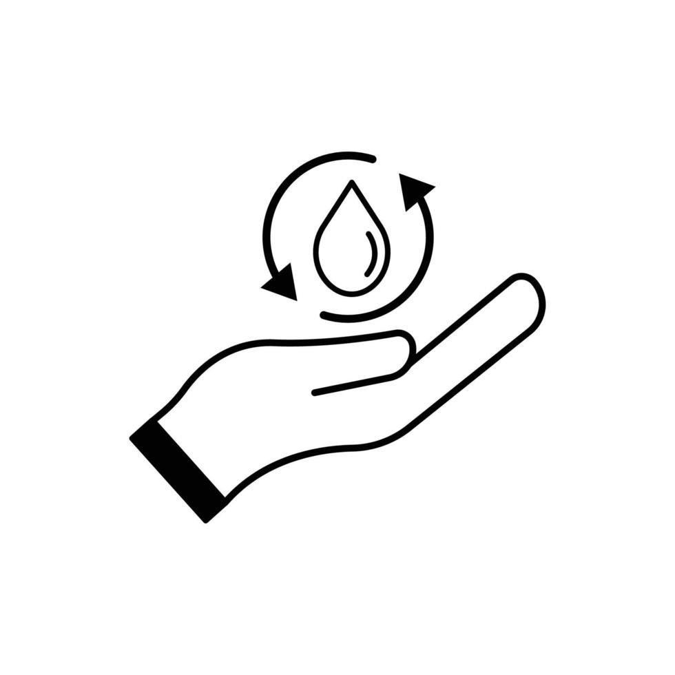 icône de ligne de gestion de l'eau, icône de l'eau à la main et à la goutte. vecteur de modèle de conception