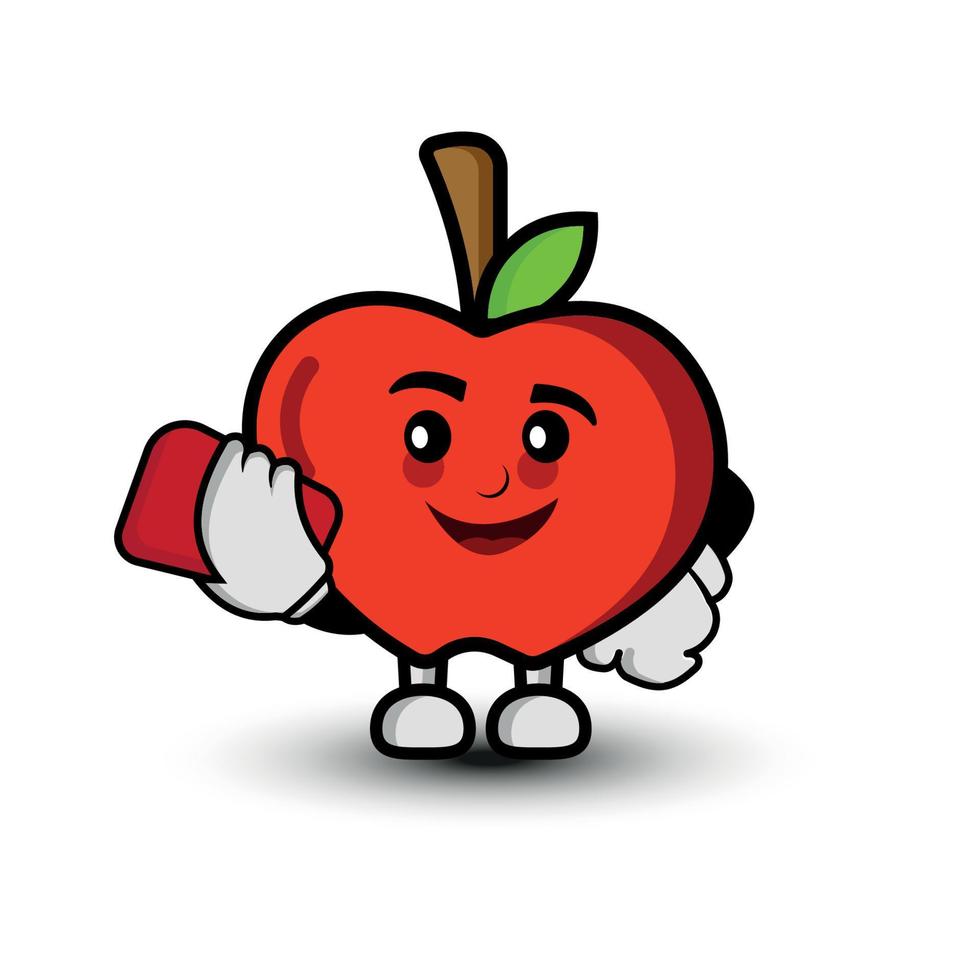 personnage de dessin animé de pomme avec téléphone portable. style plat d'illustration. adapté à la conception d'imprimés, livre pour enfants, t-shirt pour enfants, etc. vecteur de modèle de conception