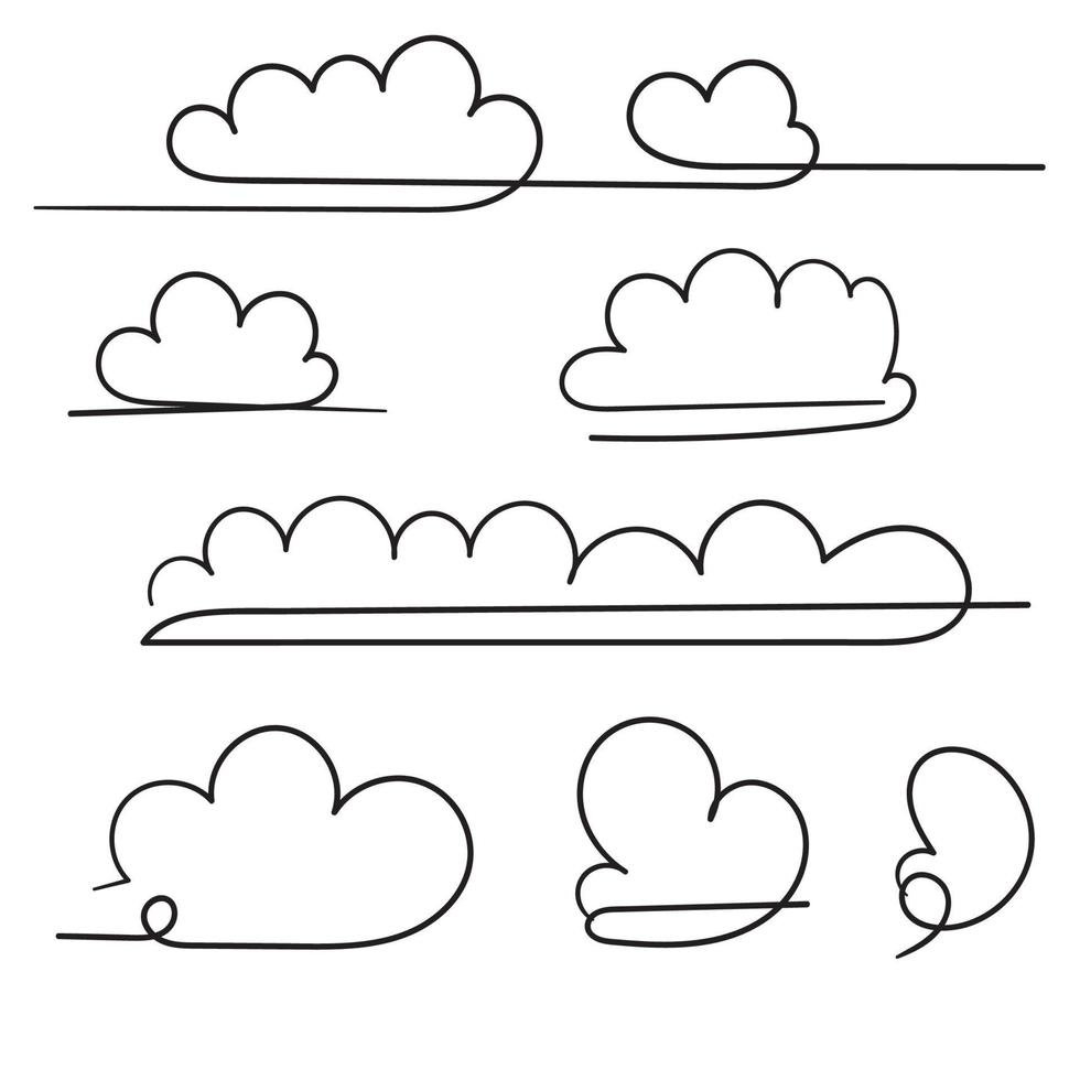 collection d'illustration vectorielle d'icône de nuage avec un style de doodle de dessin à la main en ligne continue unique vecteur