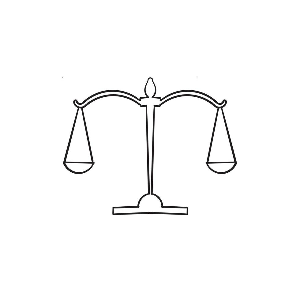 illustration d'équilibre d'icône de justice avec le style de griffonnage dessiné à la main vecteur