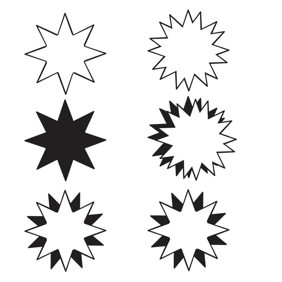 icônes étoiles. étincelles, éclatement brillant. étoiles de symboles vectoriels avec style d'art de ligne doodle dessinés à la main isolé sur fond blanc vecteur