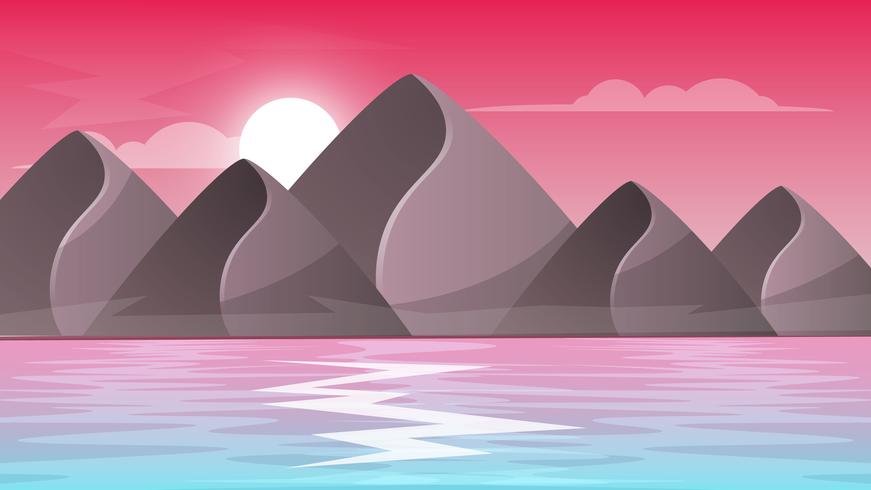 Montagne, mer - paysage de dessin animé. vecteur