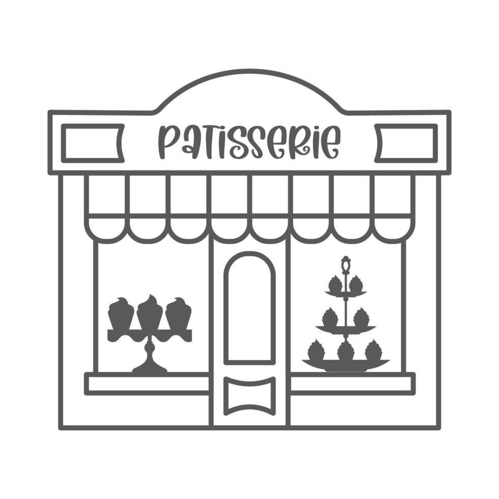 icône de boulangerie. devanture de pâtisserie avec enseigne. pâtisserie. façade de marché. illustration vectorielle de contour. vecteur
