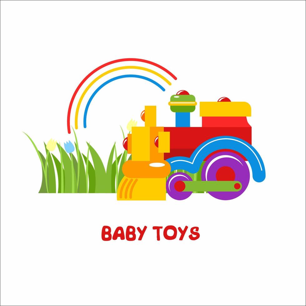 jouets enfants. signe vectoriel, le logo du magasin de jouets. les enfants ont coloré le jouet du train. vecteur