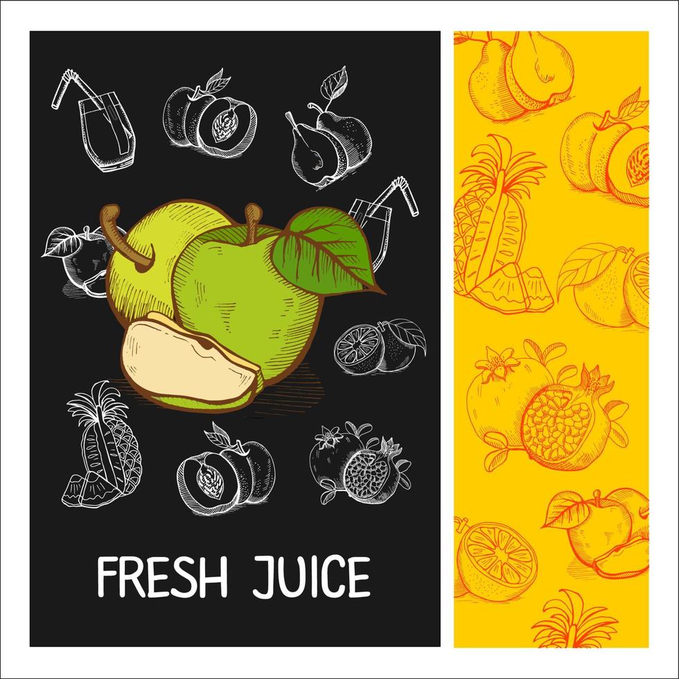 jus de pomme. fruit. illustration vectorielle. fruits dessinés à la craie sur un tableau noir. illustration vectorielle dessinés à la main. vecteur