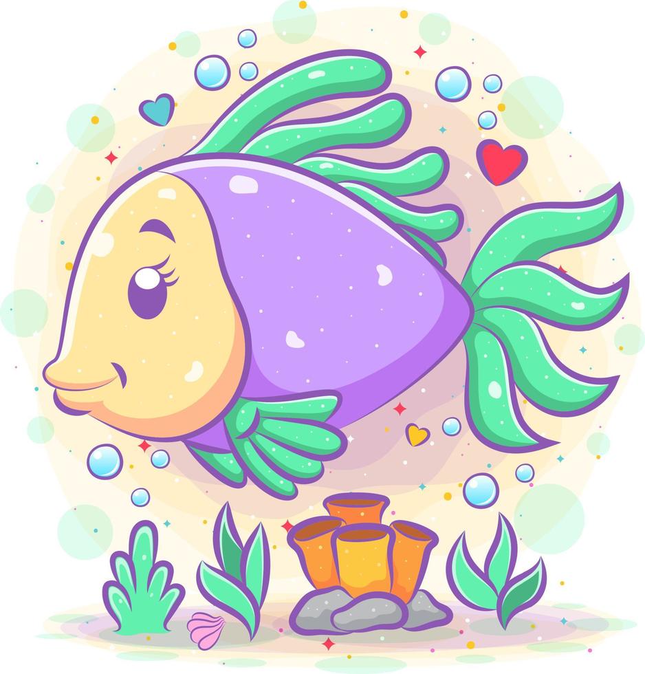 le petit poisson d'or violet joue sous la mer vecteur