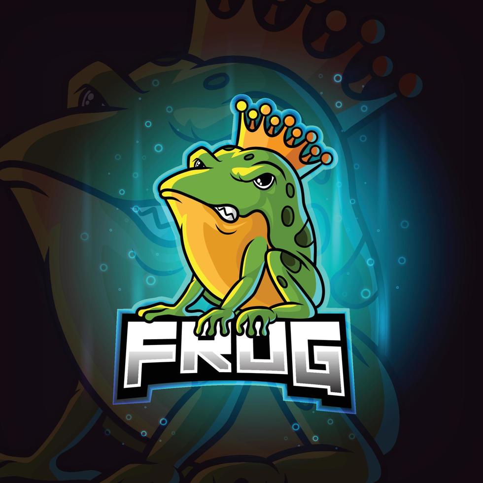 la conception du logo esport de la mascotte de la grenouille du roi vecteur