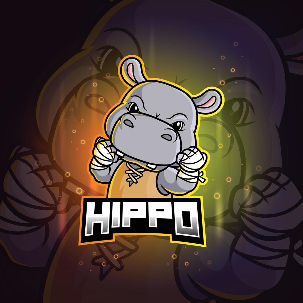 la conception du logo esport de la mascotte de l'hippopotame vecteur