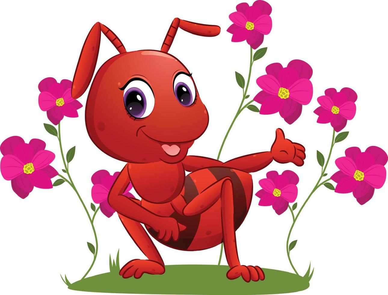 la grande fourmi montre des fleurs colorées dans le jardin vecteur