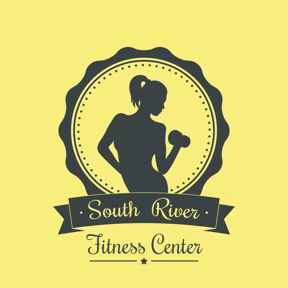 centre de remise en forme, logo vintage avec fille athlétique, illustration vectorielle vecteur