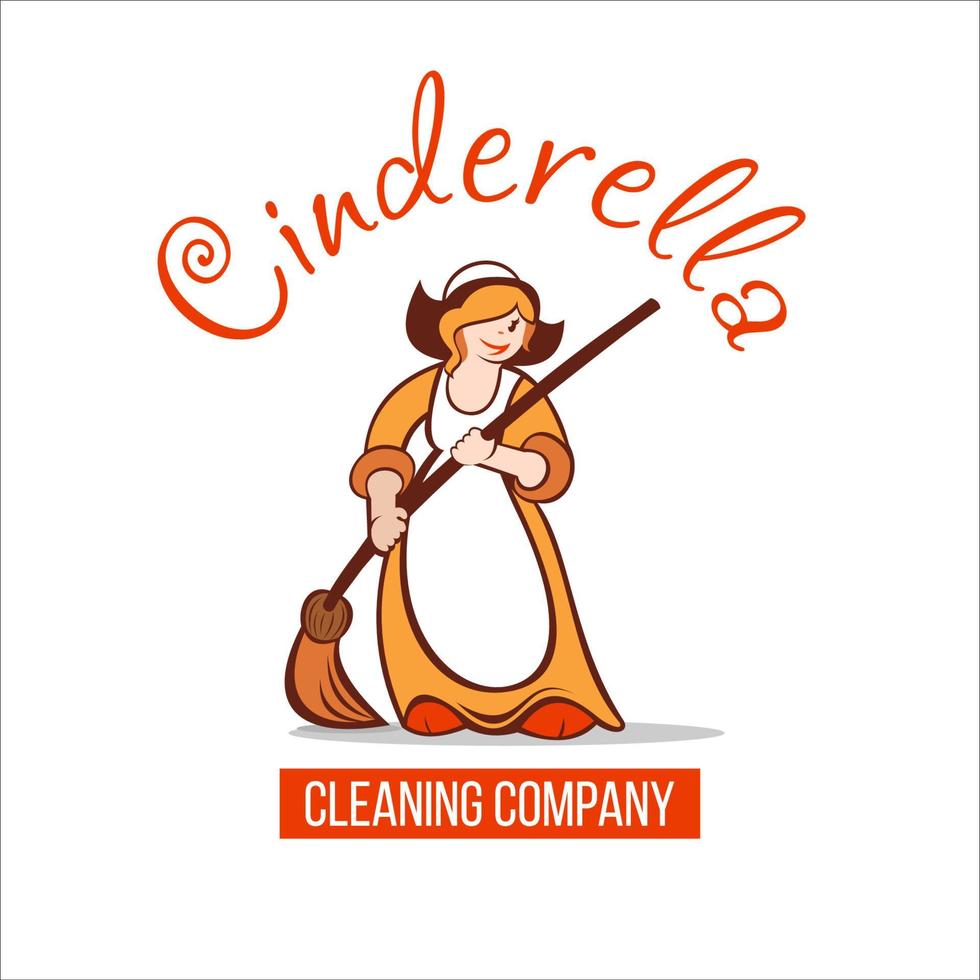 Cendrillon. logo, une entreprise de nettoyage d'enseignes monochromes. personnage. vecteur