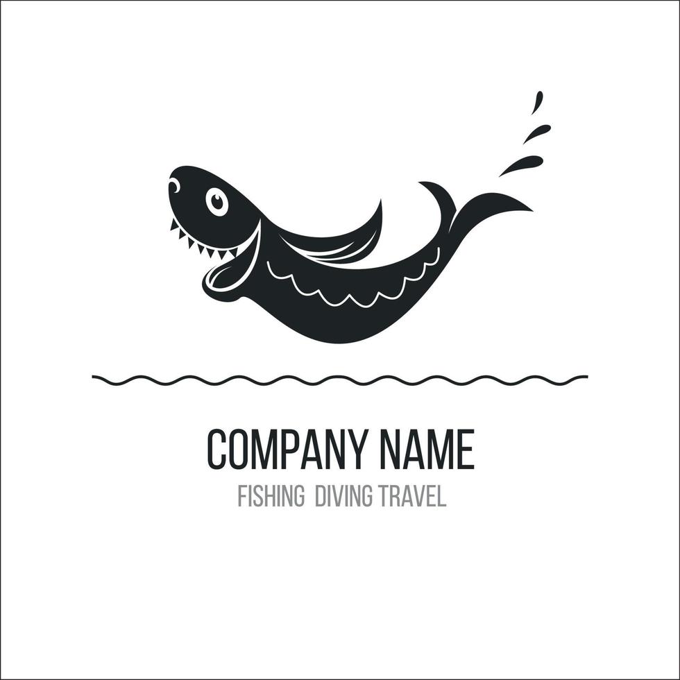 gros poisson. logo vectoriel monochrome, icône. pêche, plongée, natation, voyages.