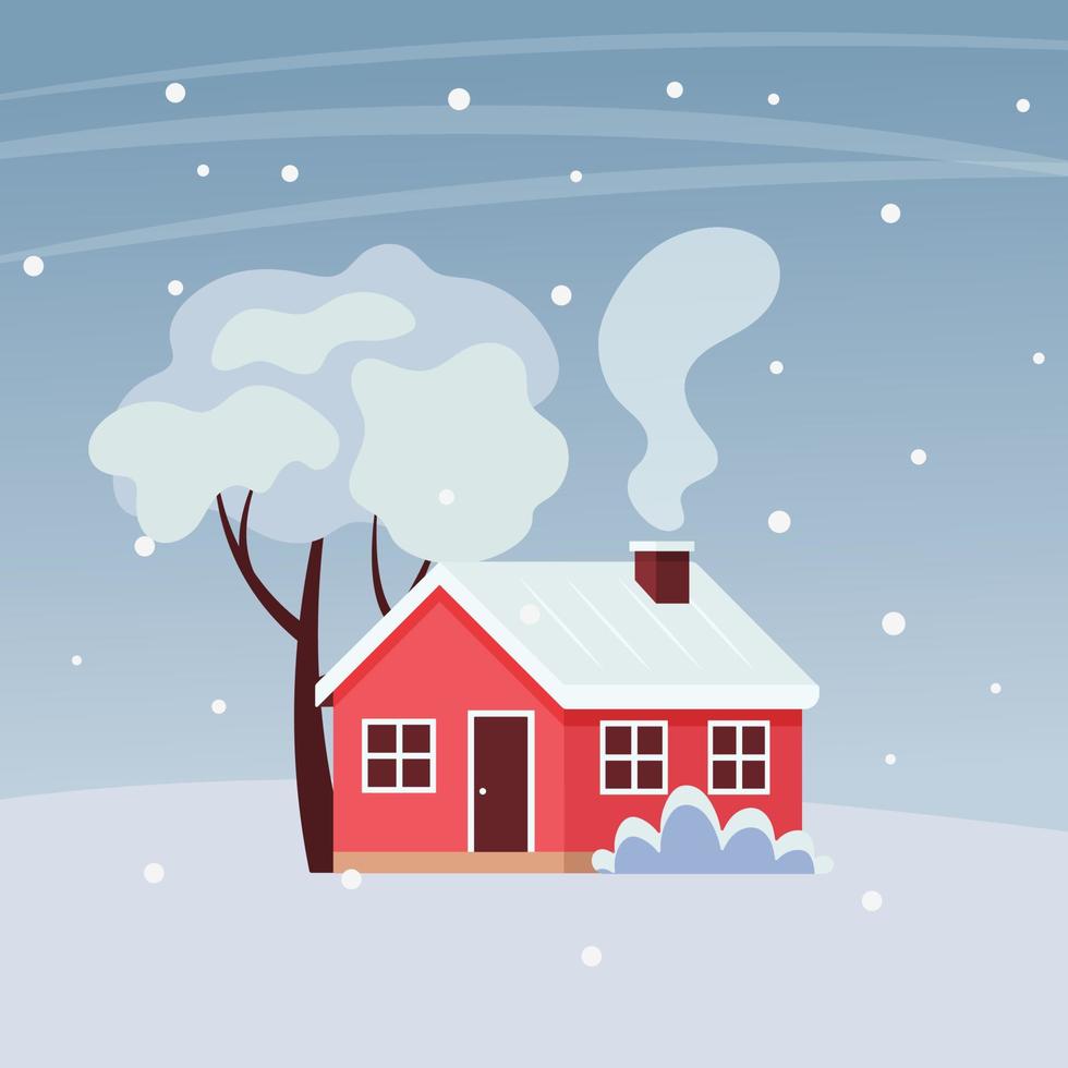 maison rurale sur le fond d'un paysage d'hiver. illustration de plat de vecteur