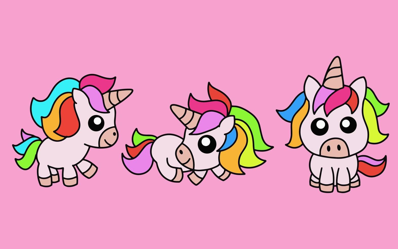ensemble de mignons chevaux magiques colorés de licorne doodle cartoon animal animal de compagnie caractère heureux collection illustration vecteur