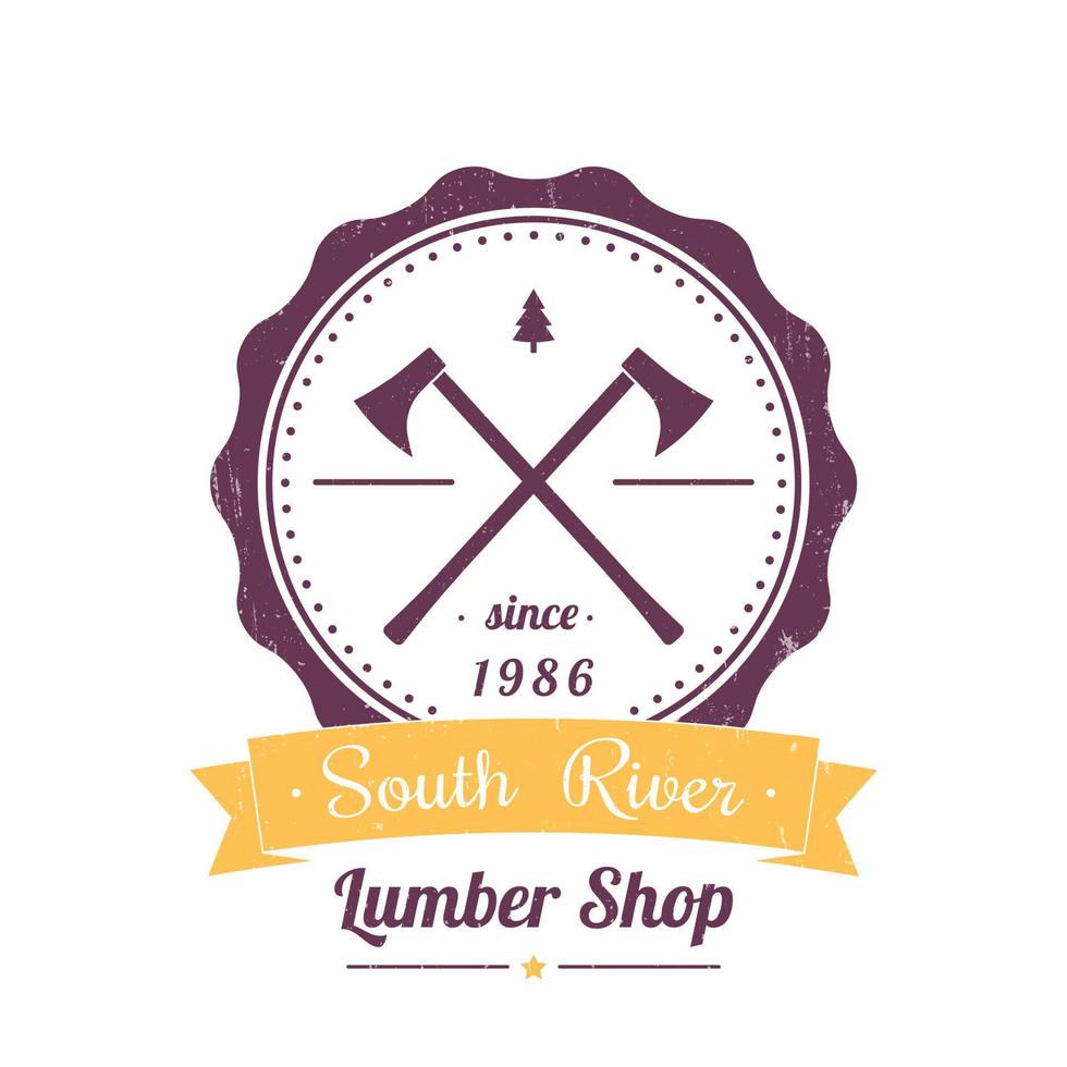 magasin de bois rond logo vintage, emblème, signe vintage du magasin de bois sur blanc, illustration vectorielle vecteur