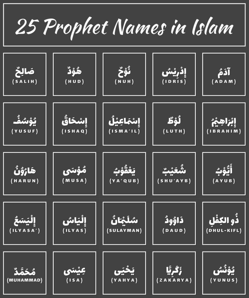 ensemble de collection de noms de prophète en islam vecteur