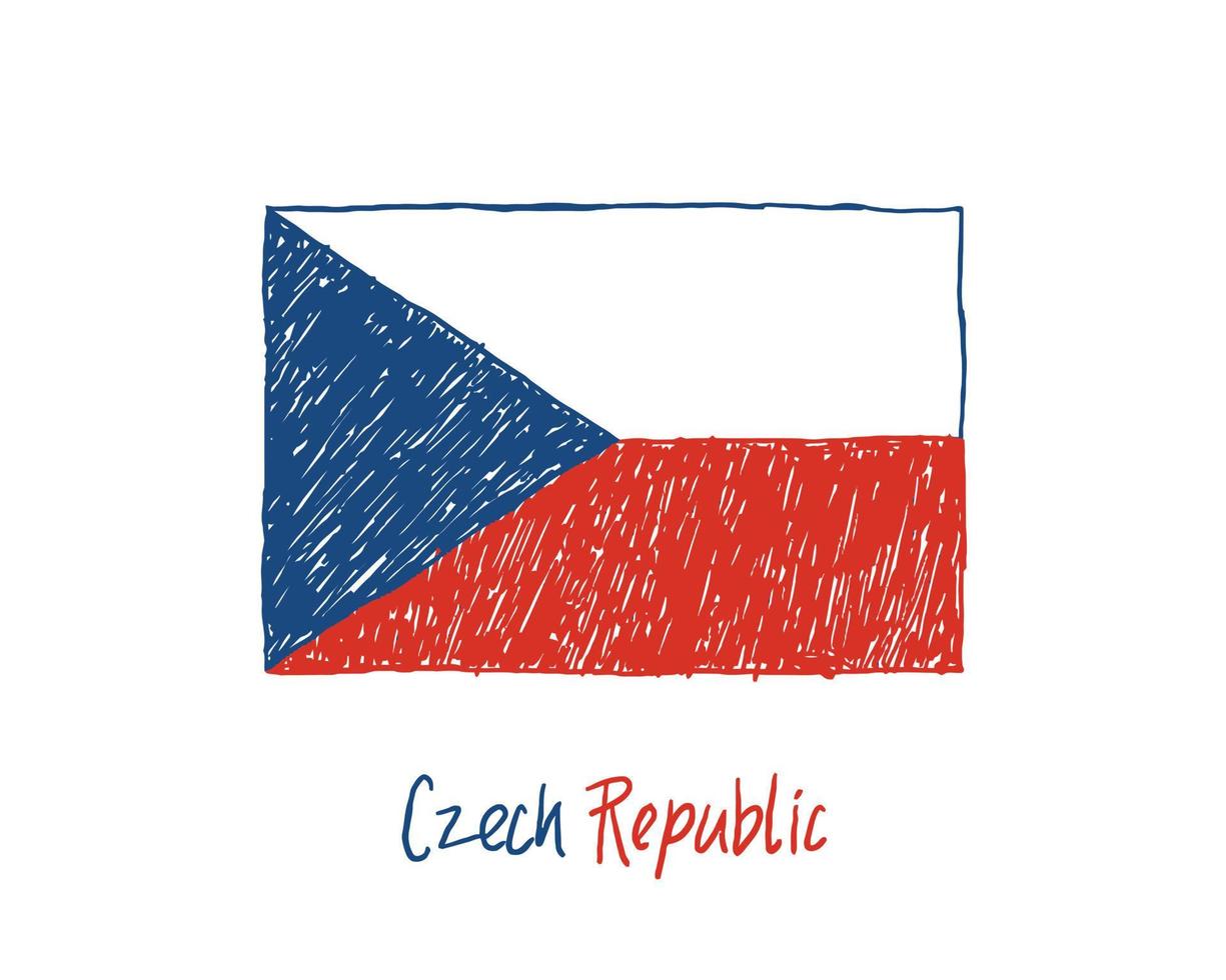 marqueur de drapeau de la république tchèque ou croquis de couleur au crayon vecteur
