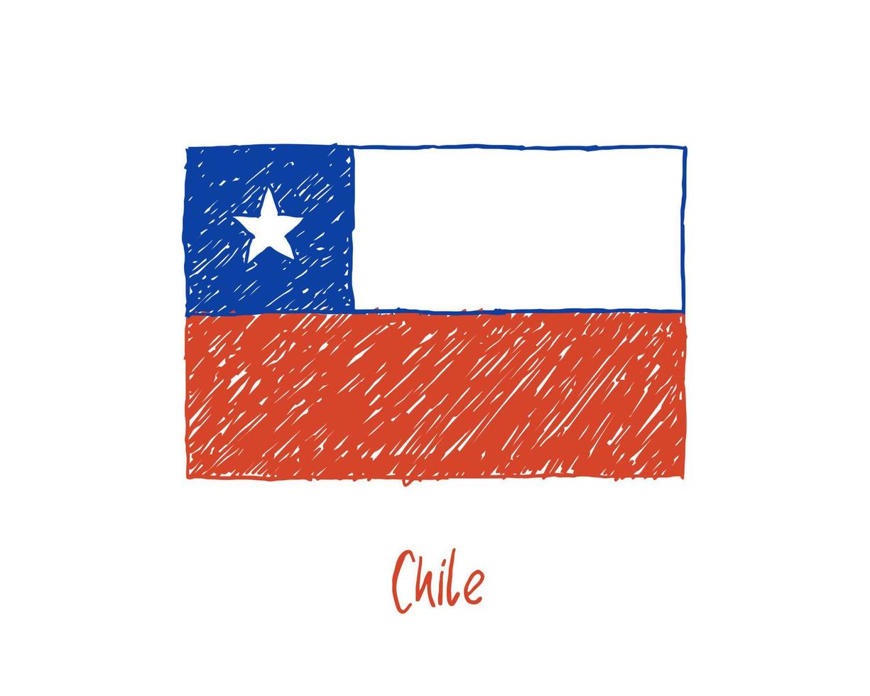 marqueur réaliste du drapeau du chili ou croquis de couleur au crayon vecteur