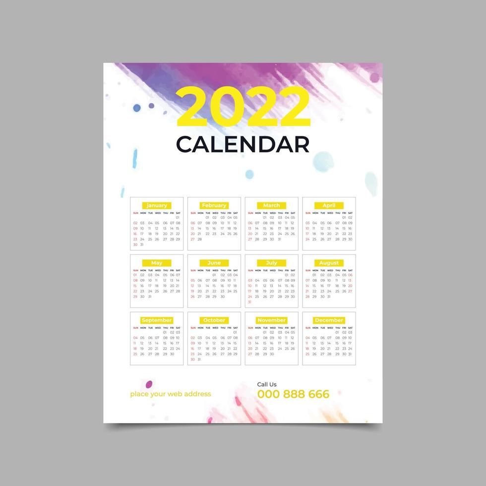 conception de modèle de calendrier du nouvel an pour l'année 2022. modèle de planificateur de calendrier mural. illustration vectorielle. vecteur