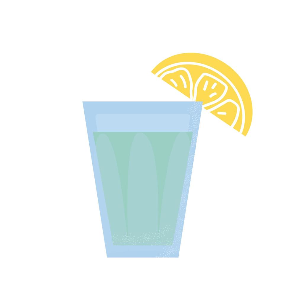 verre à liqueur avec de la tequila ou un autre alcool. élément de fête, pub, restaurant ou club. boissons au citron. illustration vectorielle plate, isolée sur un blanc. vecteur